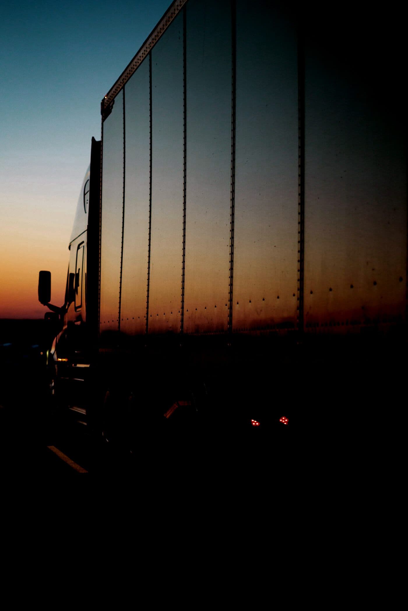 Trailer silhouetted at dusk